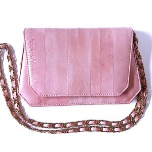 Small Vintage Pink Eel-skin Purse With Chain Strap